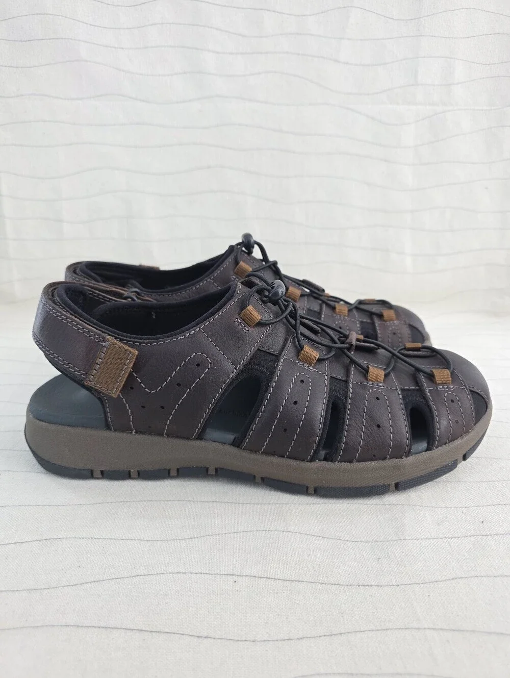 Collection By Clarks Mens Brixby Cove Brown Leather Fisherman Sandals Sz 11 NEW